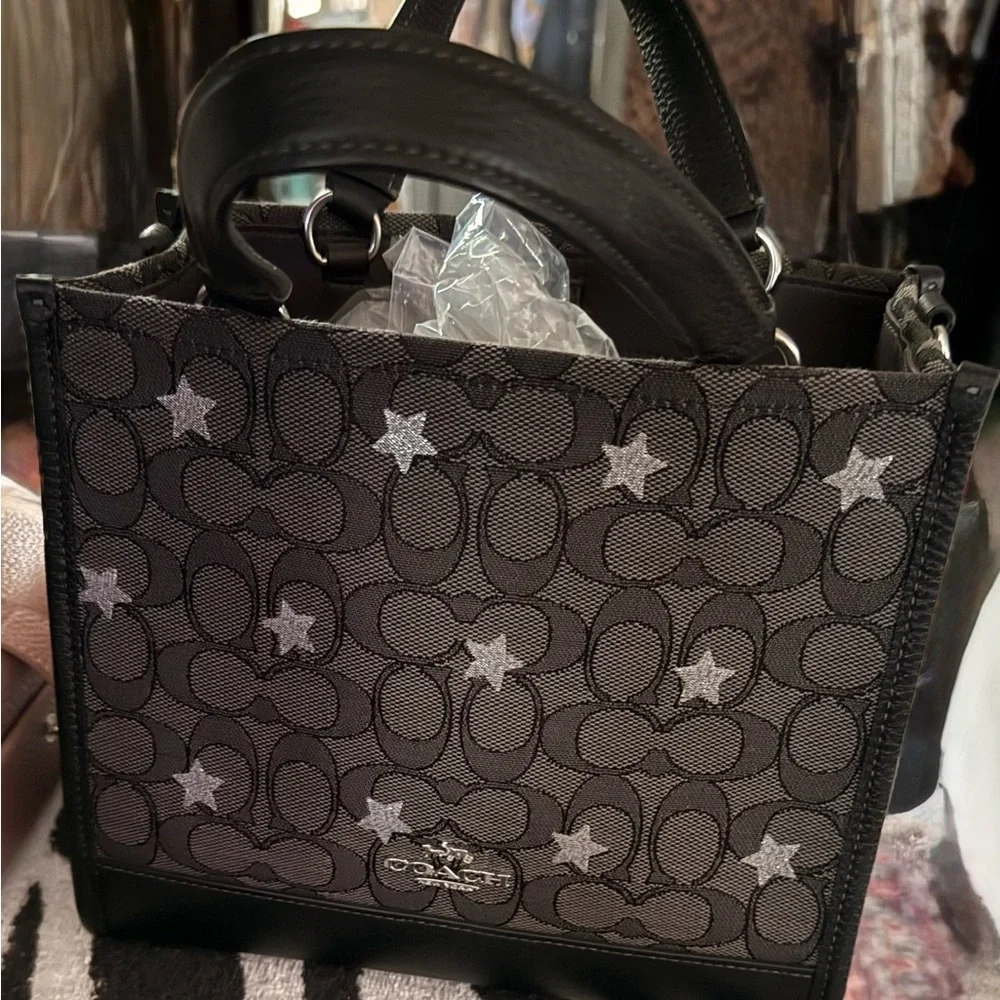 Coach Black Small Tote Bag with Silver Star Design - Picture 7 of 7